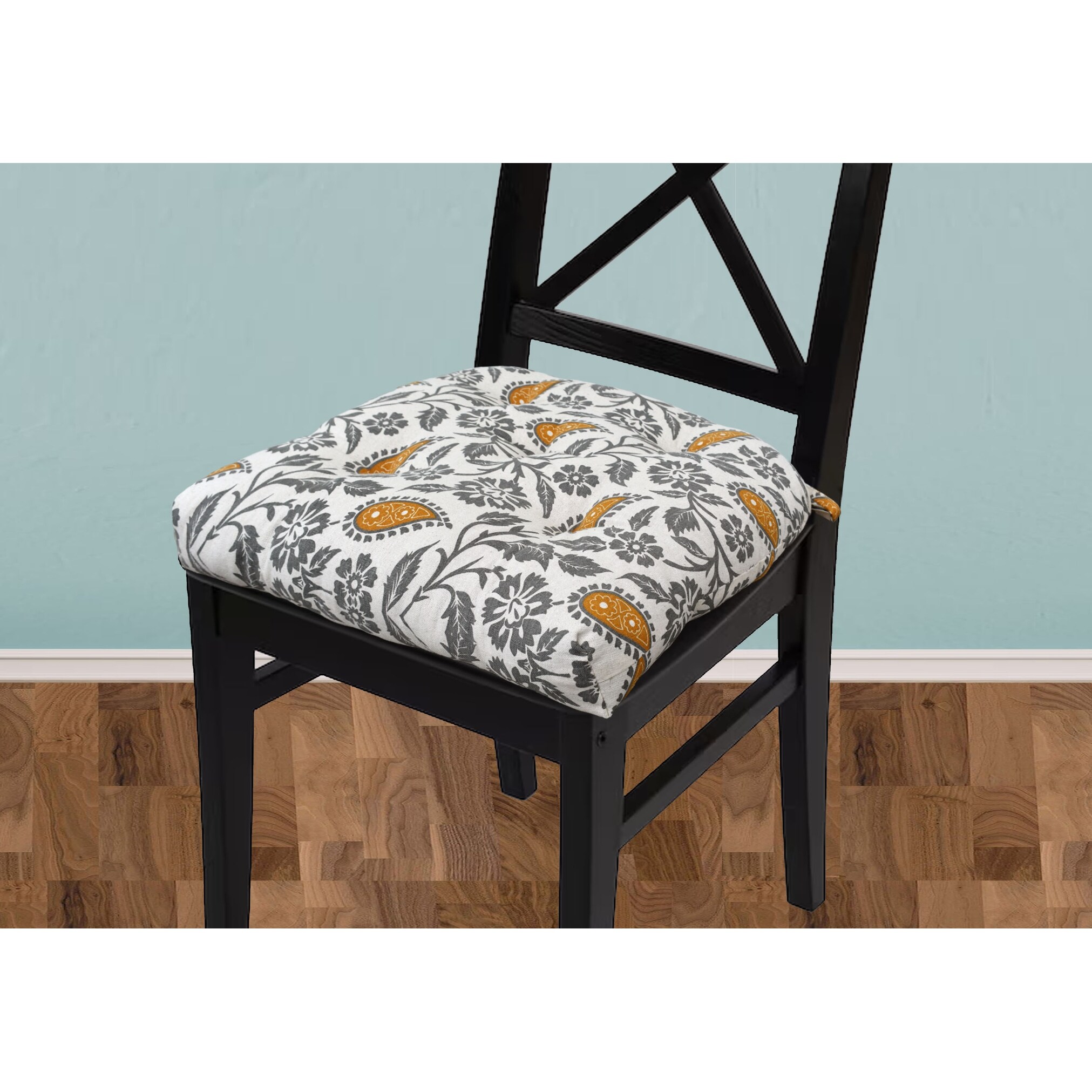 Handmade Floral Cotton Dinning Chair Seat Cushions Pads 16 x16 3 Thick With Ties Set of 2 Green